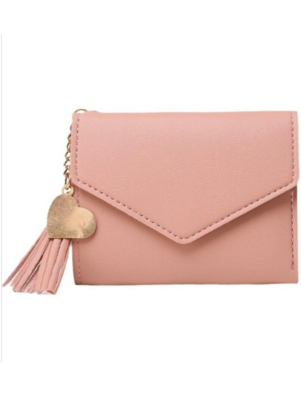 Womens Pink Trifold Wallet Faux Leather Card Holder Cash ID Heart Tassel